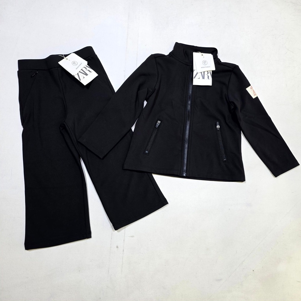 Zara Tracksuit 18-24 Months Black Breathable Zip Jacket Wide Leg Pants Set NWT